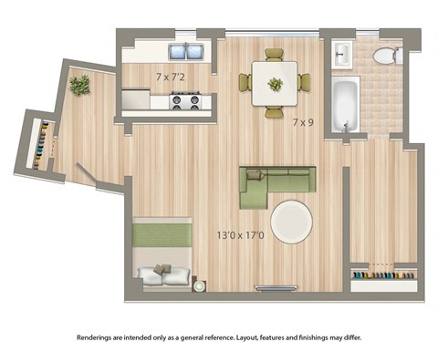 Floor plan for studio, 1 bath, 482 sqft